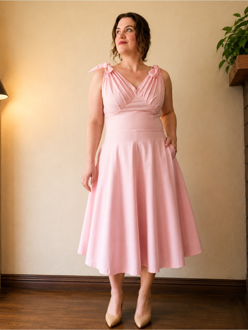 🌸 Gowntown Blush Pink Vintage Inspired Midi Dress | Feminine Fit & Flare Dress 🌸